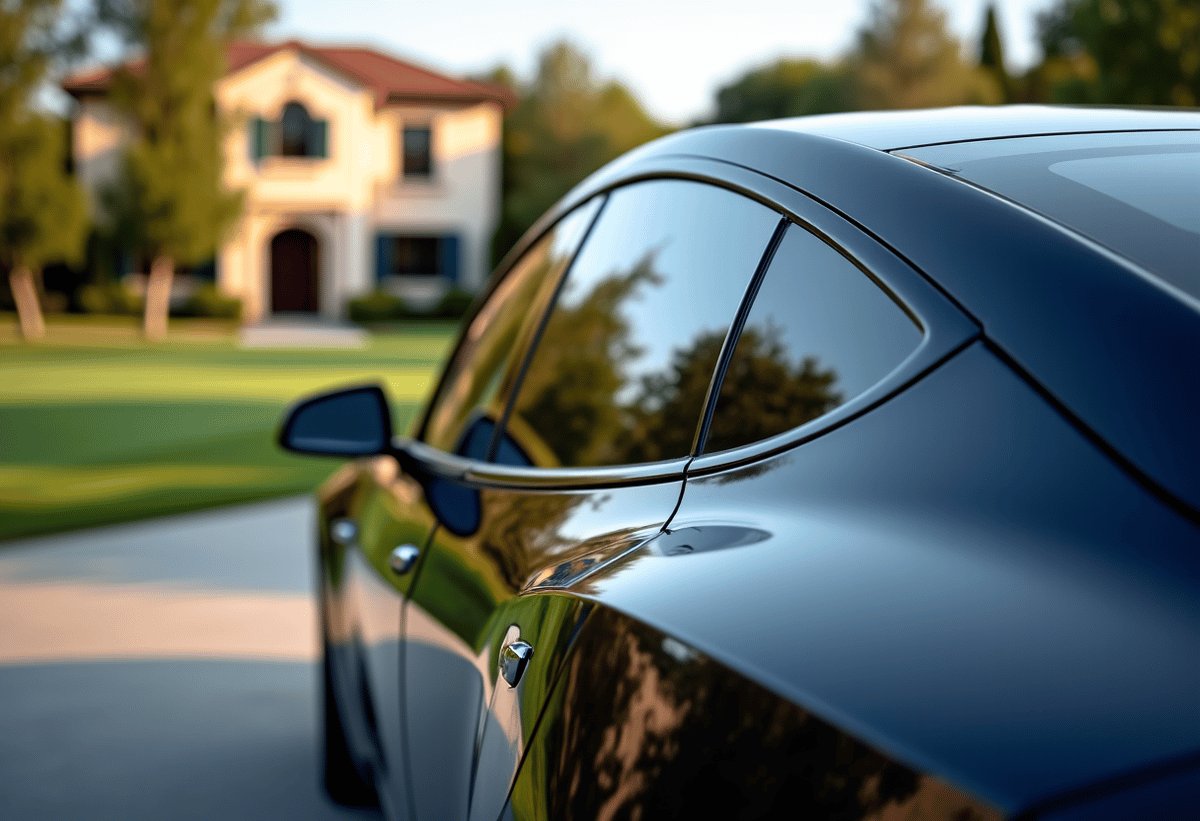 Granada Hills Tesla window tinting service background and request a quote