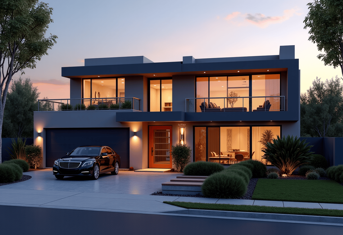 luxury car parked in front of modern home in stevenson ranch california