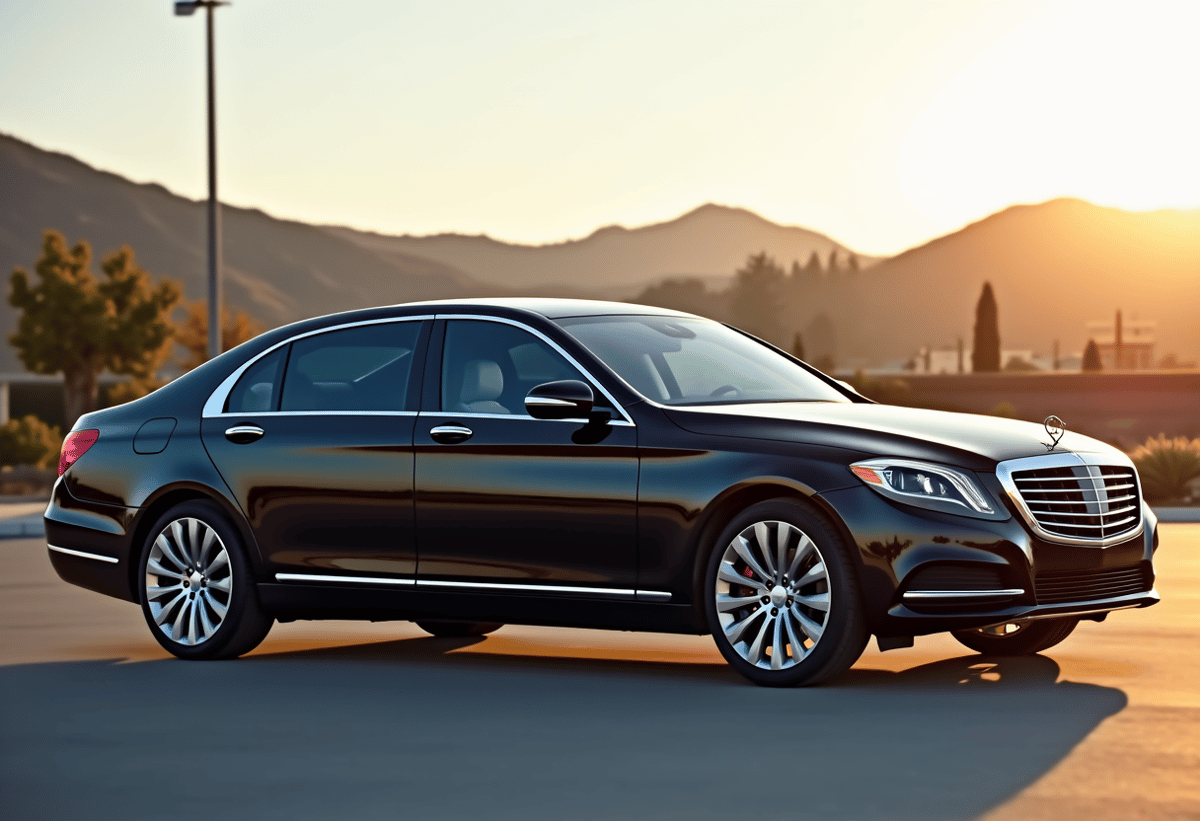 Luxury sedan with heat rejection window tinting parked in sunny Santa Clarita, California