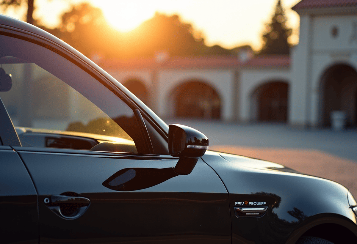 luxury car with sleek tint near Rose Bowl in Pasadena
