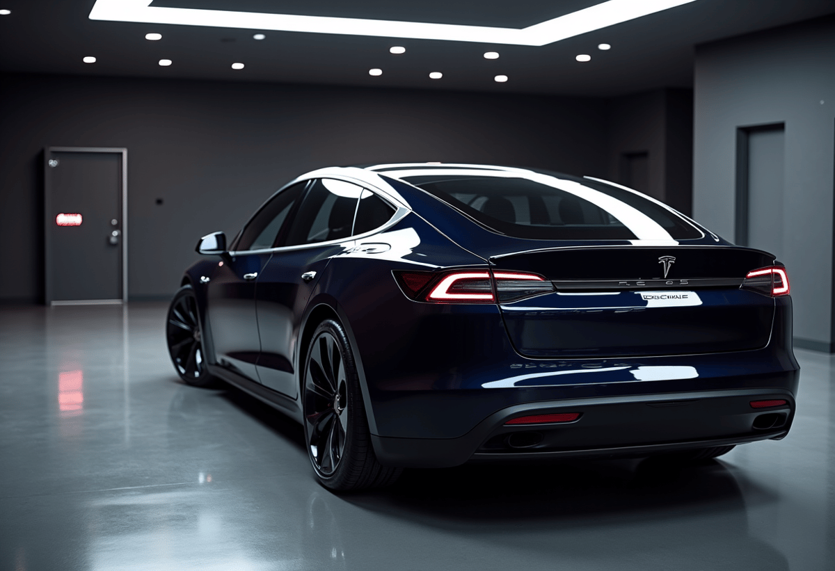 luxury car in well-lit garage with paint protection film being applied