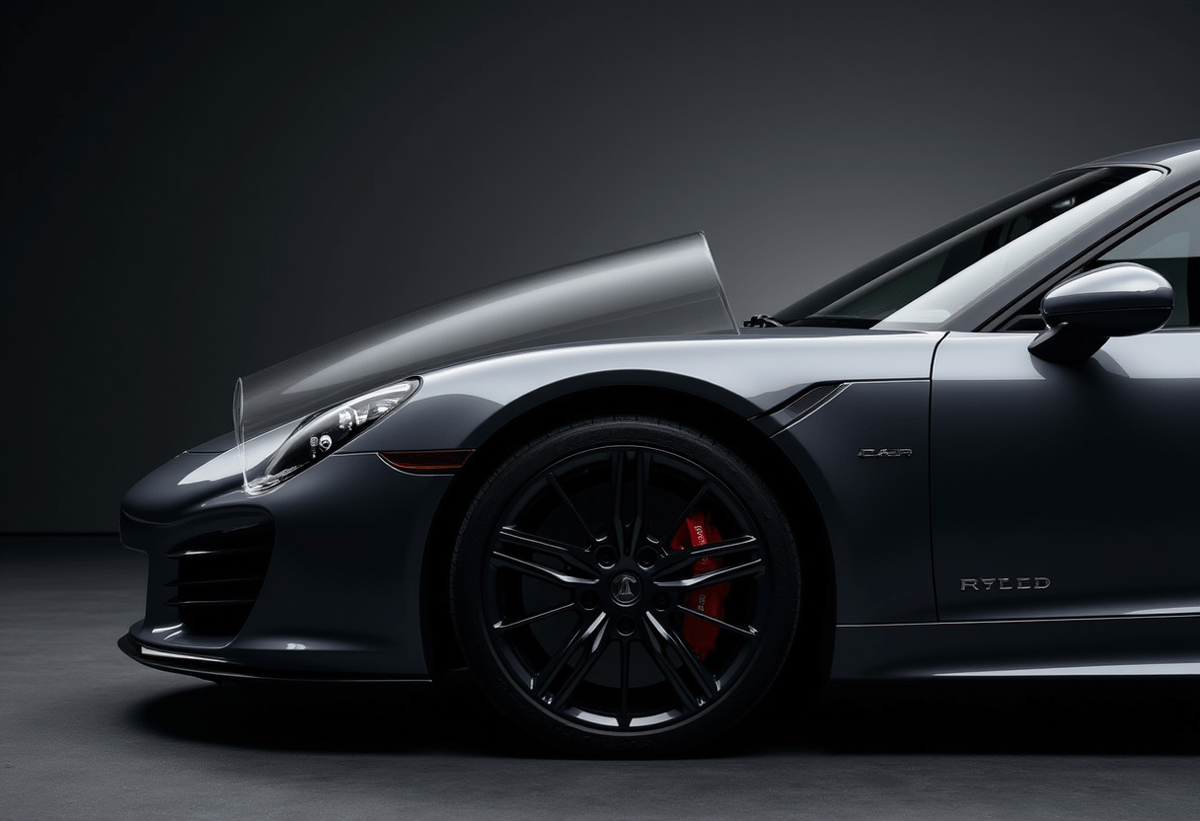 XPEL paint protection film on luxury car front half shot