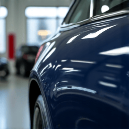 Close-up of clear bra application on a car hood for paint protection