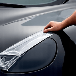 Detailed XPEL paint protection film application on a car hood in Chatsworth