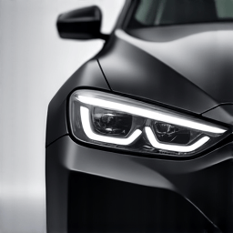 XPEL Stealth Matte PPF Finish. Close up of a vehicle headlight and fender with XPEL Stealth matte finish paint protection film