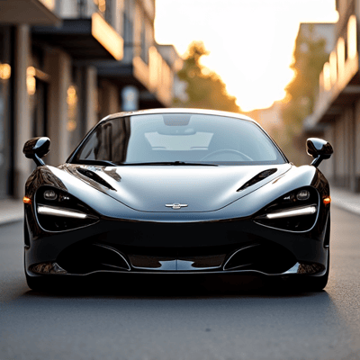 Lexus LC 500 with a mirror-like ceramic finish, reflecting the Encino Commons