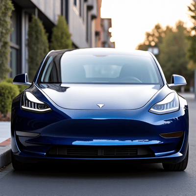 Tesla Model 3 ceramic coating in Encino, gleaming after treatment near Encino Place