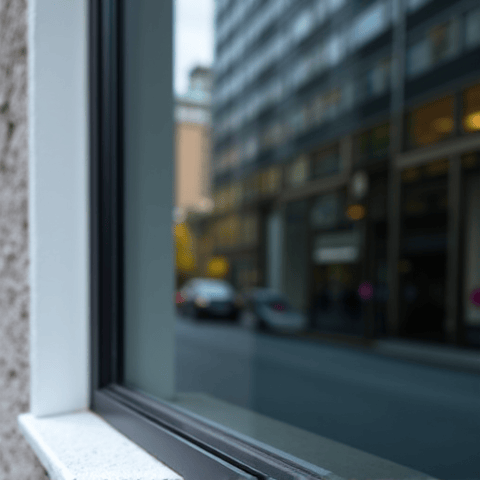 Business privacy window film installation in the San Fernando Valley. This image showcases how decorative or privacy films can transform a business exterior, offering discretion for employees and clients while maintaining natural light, ideal for professional offices.