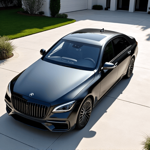 Sleek luxury sedan with freshly installed ceramic window tint, reflecting the bright Porter Ranch sun. Highlighting the superior clarity and finish of XPEL films installed by our mobile team, serving clients near Porter Ranch Estates.