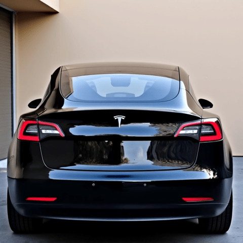Northridge Tesla Model 3 with one-piece ceramic rear window tint. Specialized one-piece ceramic tint installation on a Tesla Model 3 rear window, perfect for enhanced UV and heat rejection in the intense Northridge sun.