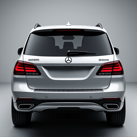 Standard dyed window tint applied to the rear glass of an SUV in Studio City. Excellent coverage and deep privacy tint.