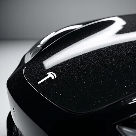 Flawless ceramic coating application on a Tesla Model 3 in North Hollywood. Professional ceramic coating service showcasing deep gloss and hydrophobic properties on a luxury EV.