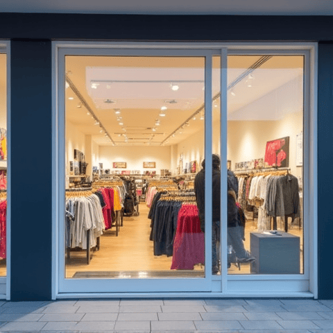 Retail store with UV protection window film in Valencia, California. The installation protects valuable merchandise from sun damage and fading, extending product lifespan and maintaining vibrant displays, a crucial aspect of commercial window tinting in Santa Clarita.