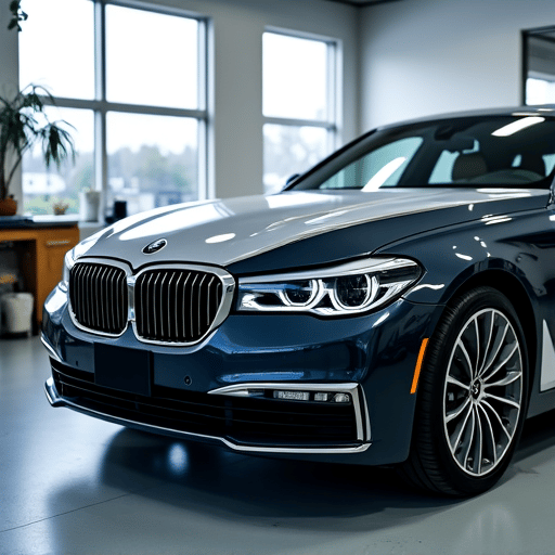 Luxury car receiving paint protection film on its front hood at Autograff Mobile Tint