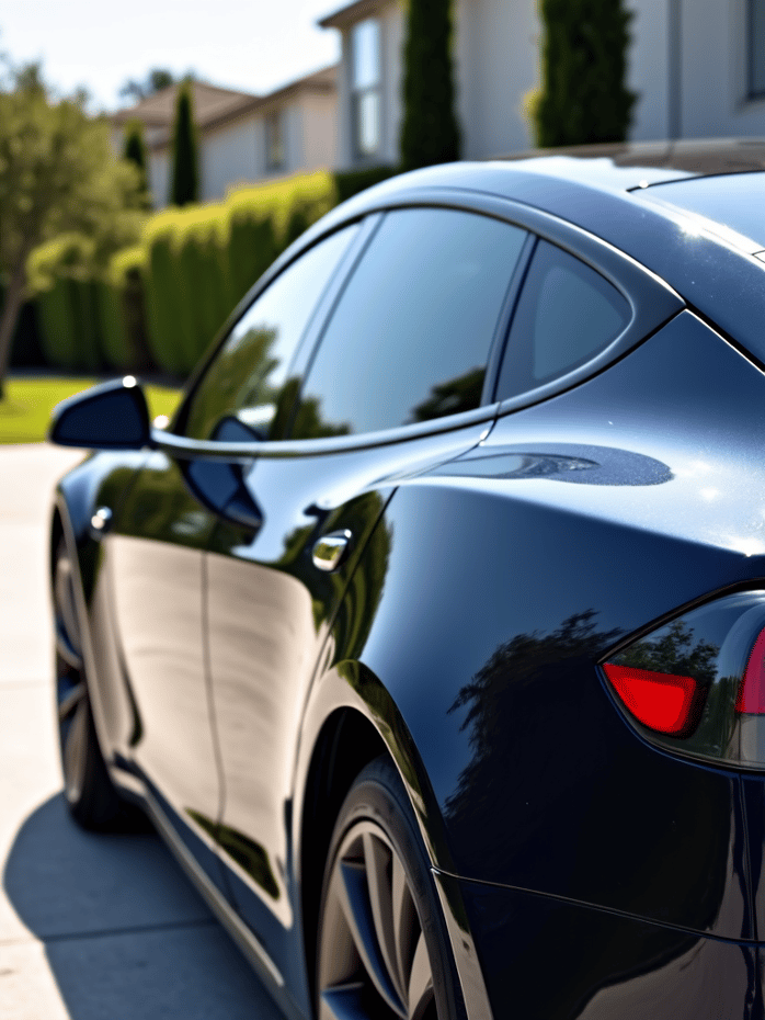 technician applying xpel ceramic tint to luxury vehicle window