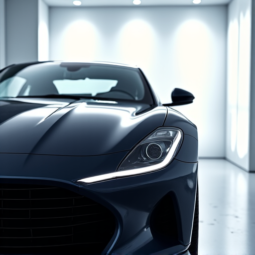 Luxury car being meticulously detailed in a clean room environment for paint protection film installation in Northridge. Professional installers carefully preparing the vehicle for XPEL PPF application, emphasizing precision and a contaminant-free setting.